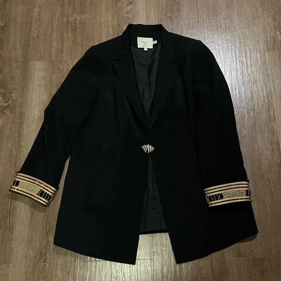 Louise Ricci jeweled black one button blazer plus size gold embroidery - Picture 4 of 11